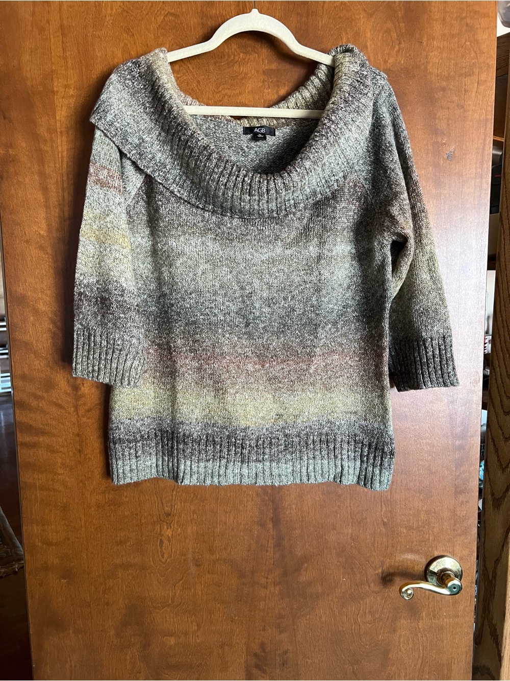 AGB Ombre Off-Shoulder Knit Sweater in Neutral Tones
